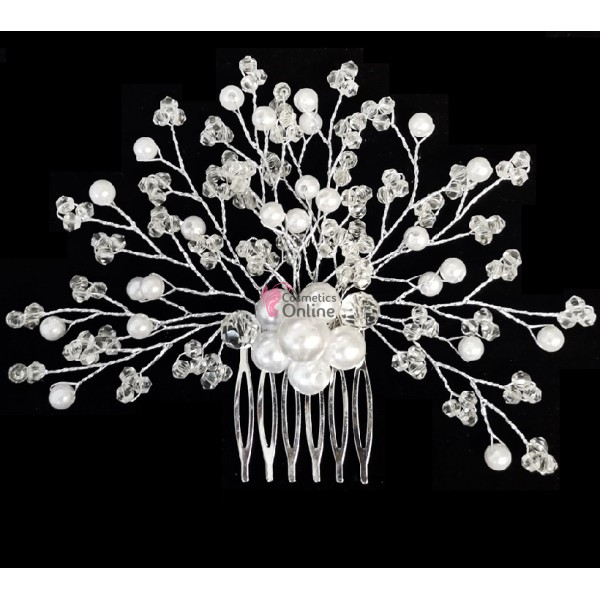Accesoriu elegant pentru decor par AP015FF Argintiu cu cristale si perle - HandMade